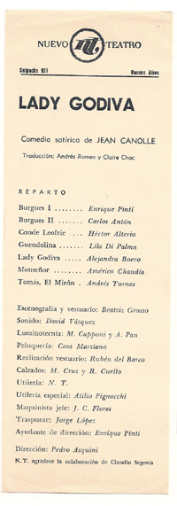Programa de Lady Godiva <br>Nuevo Teatro<br>1963