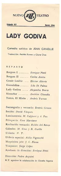 Programa de Lady Godiva <br>Nuevo Teatro<br>1963